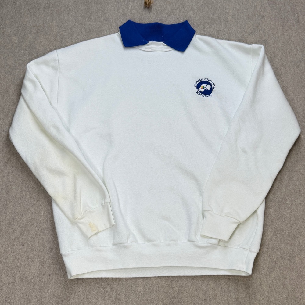 Dodger Sweatshirt Mens XL White Vintage Perry Printing Waterloo Retro Sporty